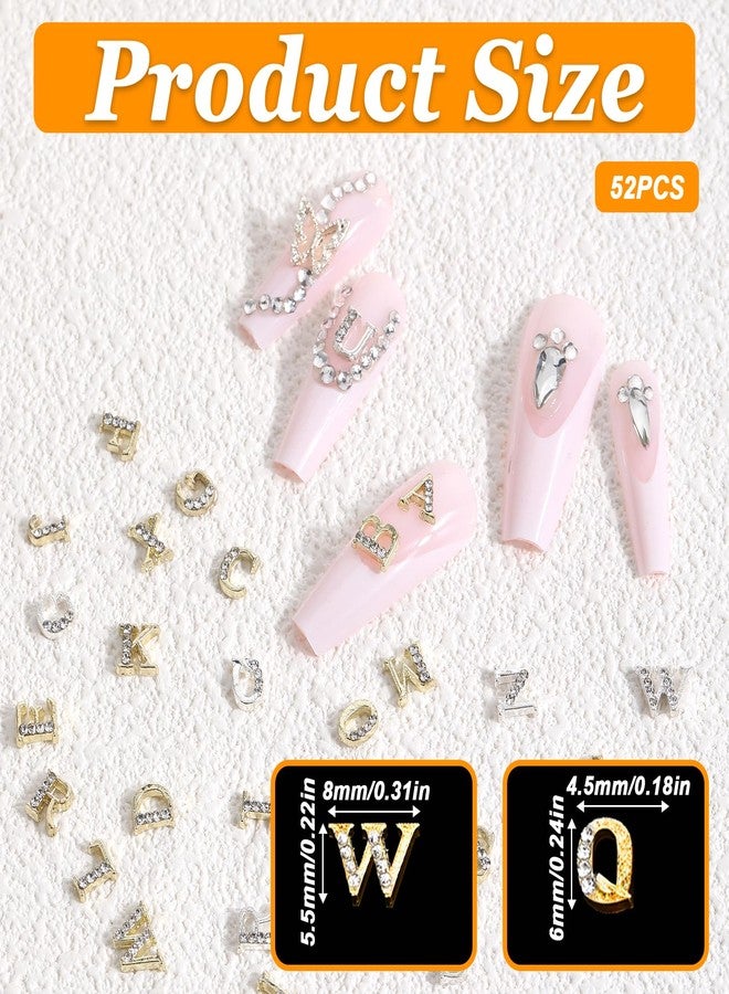 Eldraqth 52pcs Rhinestone Letters Nail Studs 3D Gold Letters Nail Charms Gems Alphabet Nail Studs Alloy Letters Nailes Decoration Capital Nails Charms Acrylic Nails Decoration Supplies for Girls Making Craft - Image 2